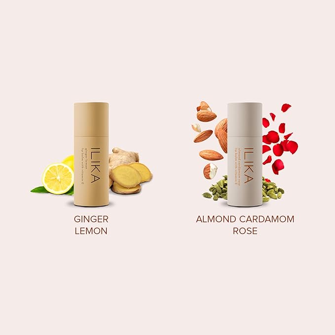 ILIKA Lip balm, Organic, 100% Plant-based, Natural Lip Treatment, 2 Pack, Ginger Lemon & Almond Cardamom Rose