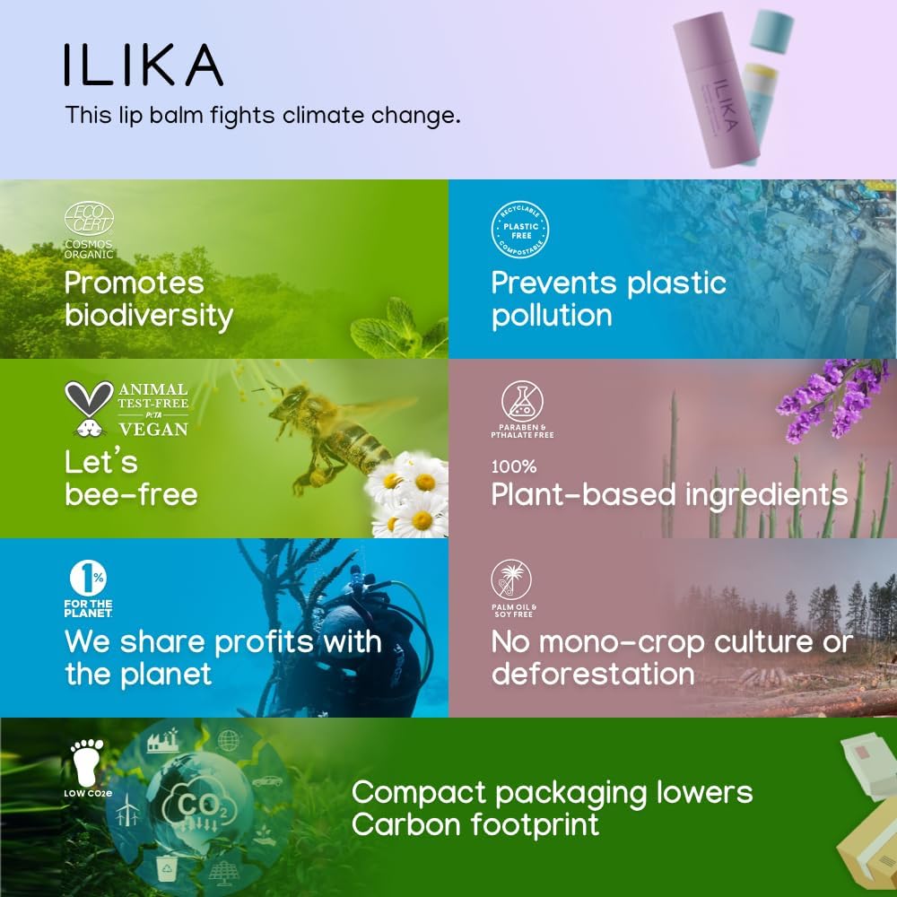 ILIKA Lip balm Organic, 2 Pack, Vanilla & Peppermint