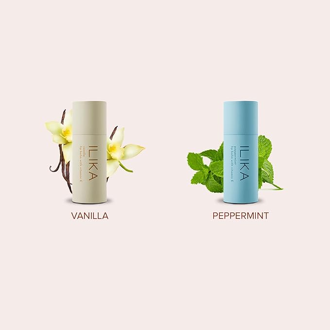 ILIKA Lip balm Organic, 2 Pack, Vanilla & Peppermint
